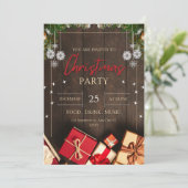 Vintager Schnee aus rustikalem Holz Weihnachten Einladung (Stehend Vorderseite)