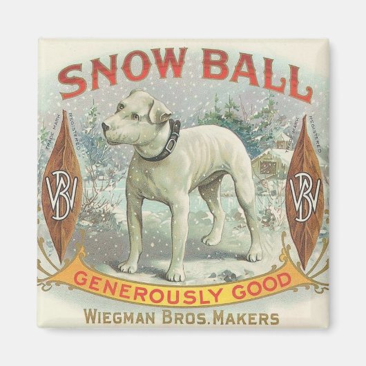 Vintager Schneeballhund Magnet (Vorne)