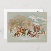 Vintager Schneeballkampf Feiertagspostkarte (Vorne/Hinten)