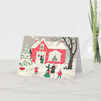 Vintager Schneebesuch Feiertagskarte