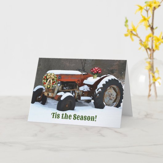 Vintager Schneefeld alter Traktor Weihnachten Karte (Gelbe Blume)