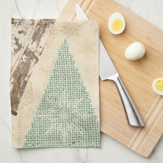 Vintager Schneeflockenbaum Rustikaler Schlitten Geschirrtuch (Viertel Falte)