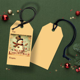 Vintager Schneemann - Frohe Weihnachtsmarke Geschenkanhänger