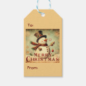 Vintager Schneemann - Frohe Weihnachtsmarke Geschenkanhänger (Vorderseite)