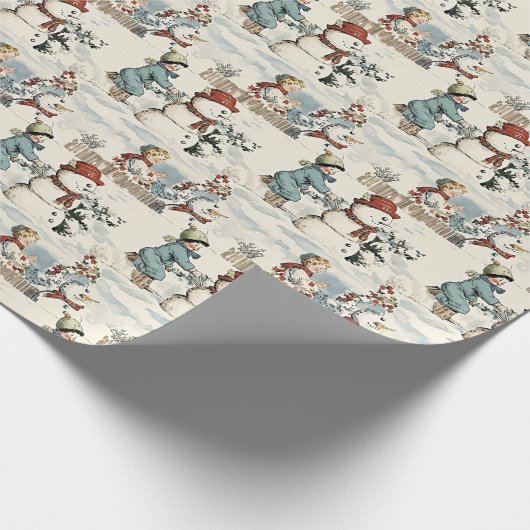 Vintager Schneemann Geschenkpapier (Ecke)