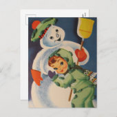 Vintager Schneemann Holiday Postkarte (Vorne/Hinten)