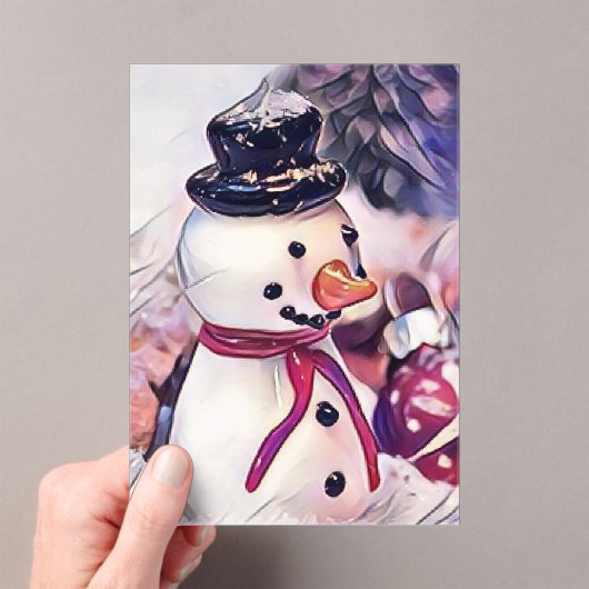 Vintager Schneemann im Schnee Zeichnend Acryleinladungen (Insitu (Handheld))