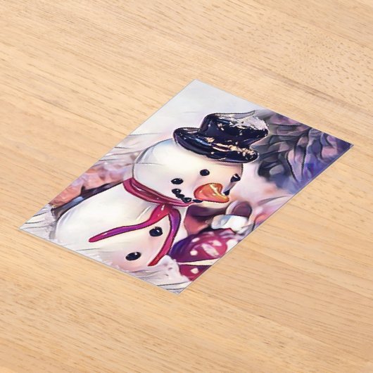 Vintager Schneemann im Schnee Zeichnend Acryleinladungen (Ablage )