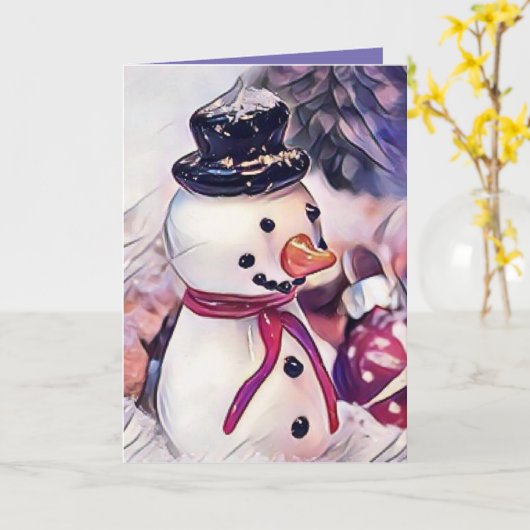 Vintager Schneemann im Schnee Zeichnend Karte (Gelbe Blume)