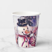 Vintager Schneemann im Schnee Zeichnend Pappbecher (Rückseite)