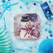 Vintager Schneemann im Schnee Zeichnend Pappteller (Party)