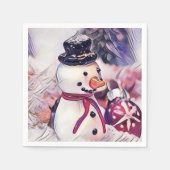 Vintager Schneemann im Schnee Zeichnend Serviette (Vorderseite)