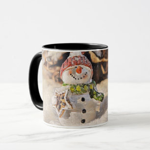 Vintager Schneemann im Schnee Zeichnend Tasse