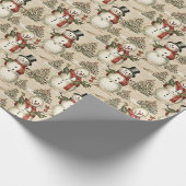 Vintager Schneemann im Winterwunderland Geschenkpapier (Ecke)