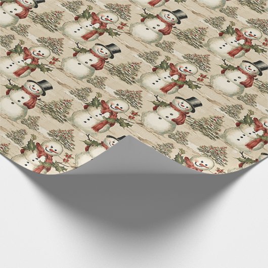 Vintager Schneemann im Winterwunderland Geschenkpapier (Ecke)
