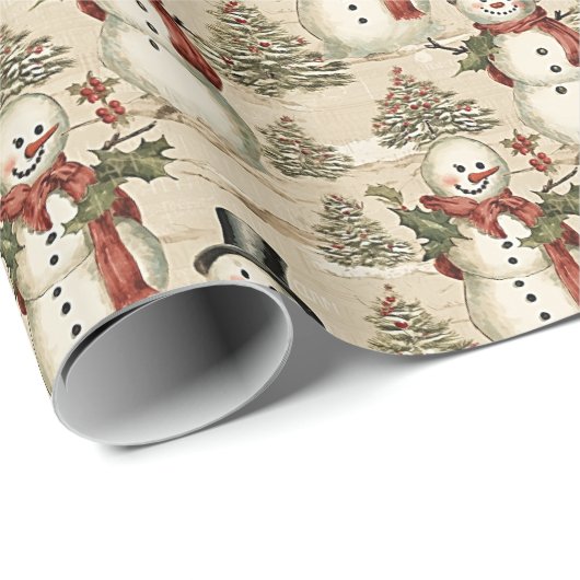 Vintager Schneemann im Winterwunderland Geschenkpapier (Rolleneckpunkt)