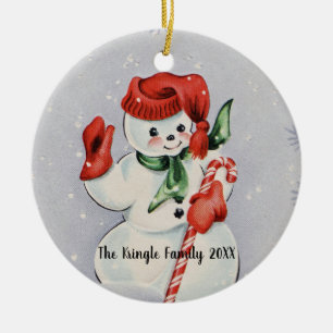 Vintager Schneemann Keramik Ornament