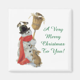 Vintager Schneemann mit Freunden Magnet