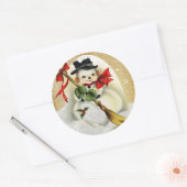 Vintager Schneemann mit Gold Glitzer Weihnachtskla Runder Aufkleber (Umschlag)