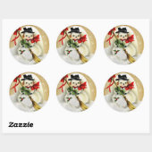 Vintager Schneemann mit Gold Glitzer Weihnachtskla Runder Aufkleber (Blatt)