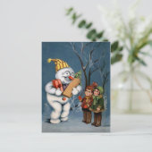 Vintager Schneemann mit Presents Postkarte (Stehend Vorderseite)