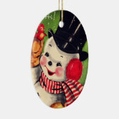 Vintager Schneemann mit Red Bird Keramikornament (Rechts)