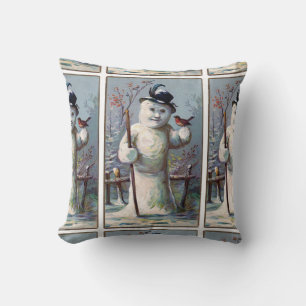 Vintager Schneemann mit Robin Pattern Kissen