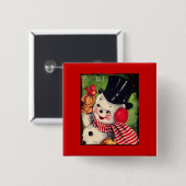 Vintager Schneemann mit Rotem Vogel Button (Vorne & Hinten)