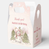 Vintager Schneemann Rosa Winter 1. Geburtstag Geschenkschachtel (Geöffnet)