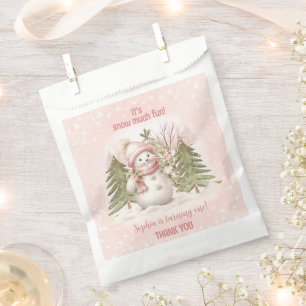 Vintager Schneemann Rosa Winter 1. Geburtstag Geschenktütchen