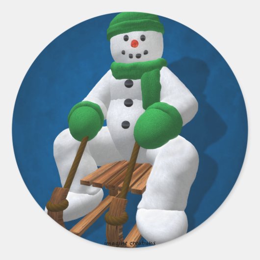 Vintager Schneemann Runder Aufkleber (Vorderseite)
