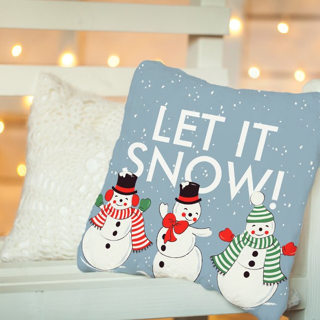 Vintager Schneemann tanzen lassen es Personalisier Kissen (Vintage Snowman Dancing Let it Snow Personalized Throw Pillow)