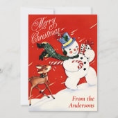 Vintager Schneemann und Hirsche Weihnachten (Vorderseite)