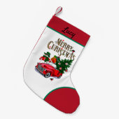 Vintager Schneemann und roter Wagen Kleiner Weihnachtsstrumpf (Vorderansicht (hängend))