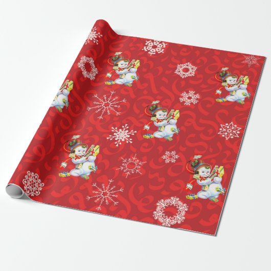 Vintager Schneemann und Schneeflocke Geschenkpapier (Ungerollt)