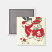Vintager Schneemann und Snowwoman Square Magnet (Vorderseite/Rückseite)