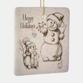 Vintager Schneemann Weihnachten und Feiertag Keramikornament (Rechts)