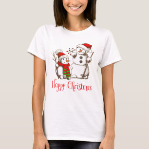 Vintager Schneemann Weihnachten und Frohe Weihnach T-Shirt