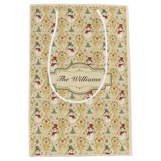 Vintager Schneemann & Weihnachtsbaum Custom Mittlere Geschenktüte (Vorderseite)