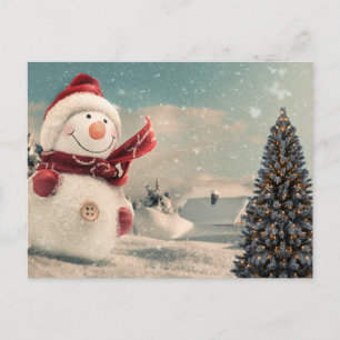 Vintager Schneemann & Weihnachtsbaum Postkarte