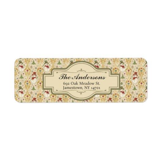 Vintager Schneemann & Weihnachtsbaum Rücksendeadre (Vorne)