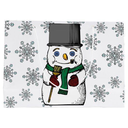 Vintager Schneemannsschneeflocken Winterurlaub Große Geschenktüte (Rückseite)