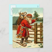 Vintager Schneeschuhwald von Santa Trekking Feiertagspostkarte (Vorne/Hinten)