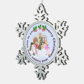 Vintager Schneetag Kinder Rosa Weihnachtslandschaf Schneeflocken Zinn-Ornament (Rechts)