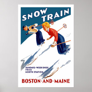 Vintager Schneezug Boston und Maine Travel Poster