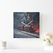 Vintager Schneezug Quadratische Wanduhr (Zuhause)