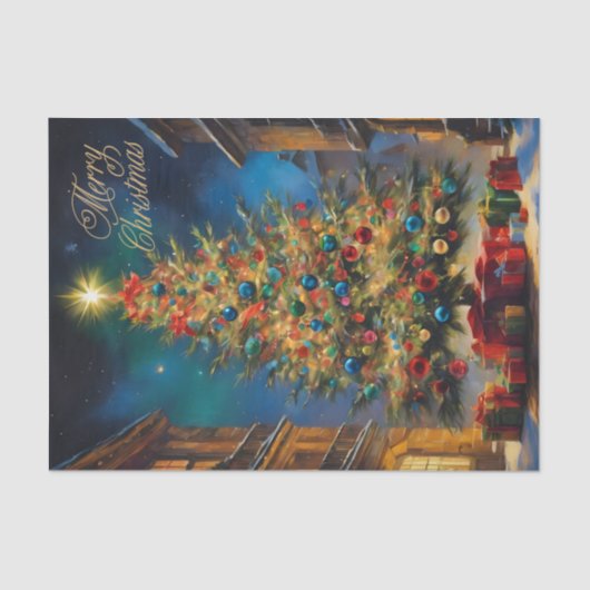 Vintager schöner Weihnachtsbaum mit Geschenken Seidenpapier (Vorderseite)