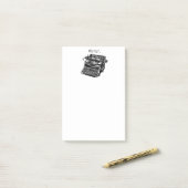 Vintager Schreibmaschinenschreibtisch, Sketch Zeic Post-it Klebezettel (Auf Schreibtisch)