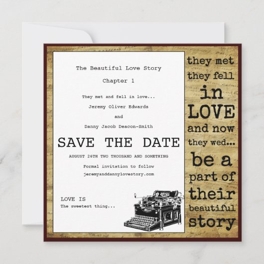 Vintager Schreibmaschinenschwuler Save the Date (Vorderseite)