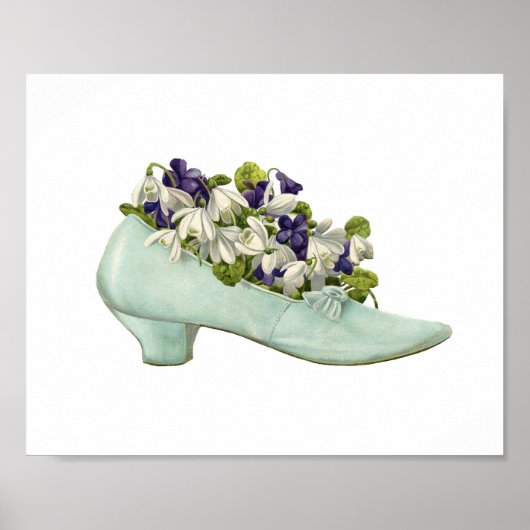 Vintager Schuh mit Wildblumen gefüllt Poster (Vorne)